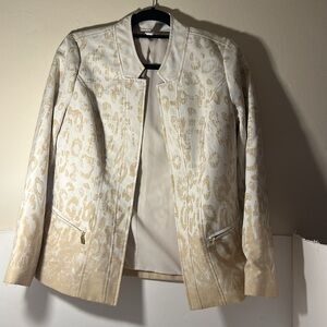 Chico's Tan and White Blazer with Floral Pattern